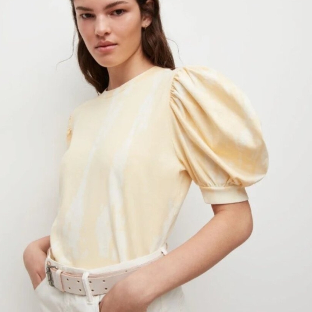 All Saints Yellow Elizah Puff Sleeve Blouse XS